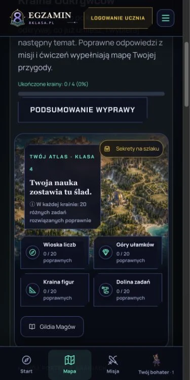Mapa Krainy Odkrywców z postępem w krainach